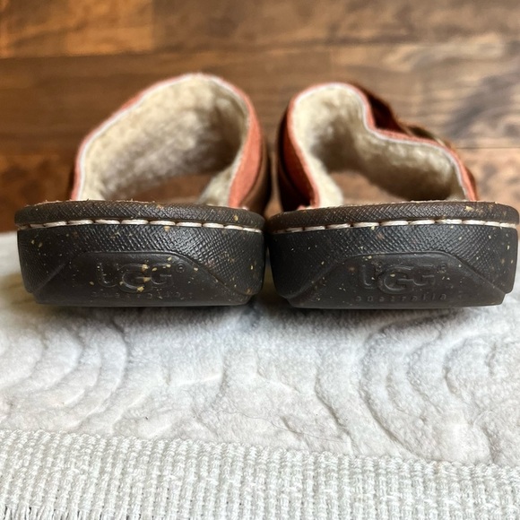 UGG Womens Sherpa Lined Fuzzy Leather Sandals Sz 7 Slip On Slides Sheepskin EUC - Picture 8 of 10